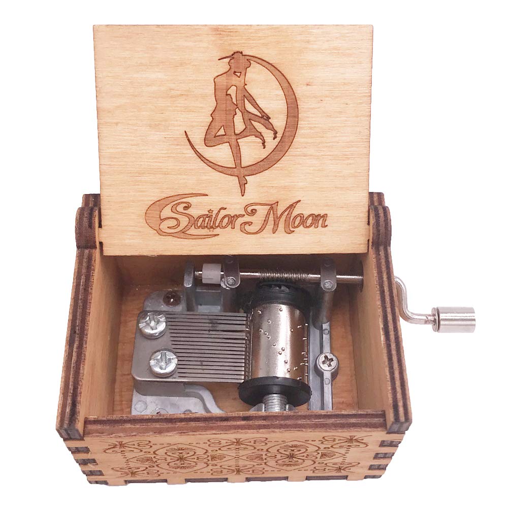 Youtang Music box Hand Crank Musical Box Carved Wooden,Play Moonlight Densetsu Song,Brown