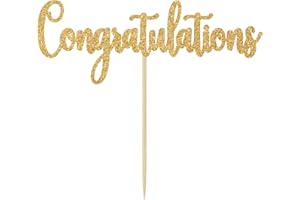 CALARJETA Gold Glitter Congratulations Cake Topper - Congrats Cake Topper - Graduation, Wedding, Retirement, Birthday, Anniversary, Celebration Party Decorations