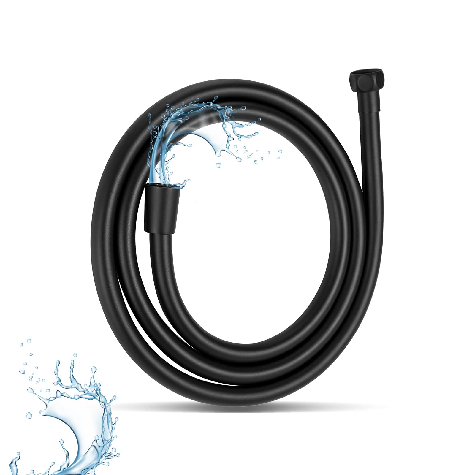 ieron 2M/78 Inch PVC Smooth Shower Hoses, Universal Flexible Anti-Kink Handheld Replacement Shower Hose with Solid Brass Connection Leakproof -Black