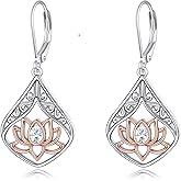 POPLYKE S925 Sterling Silver Filigree Teardrop Leverback Earrings for Women Rose Flower Sunflower Lotus Hummingbird Bee Dangle Earrings Jewelry