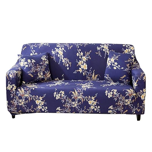 Chyooo Sofa Covers Dark Blue Floral Print Soft Skin Friendly
