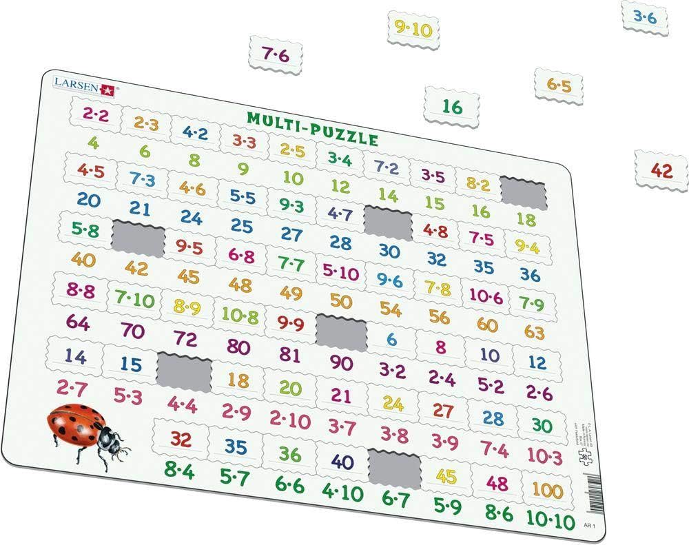 Larsen AR1 Math Puzzle Multiplication, 58 Piece Boxless Tray & Frame