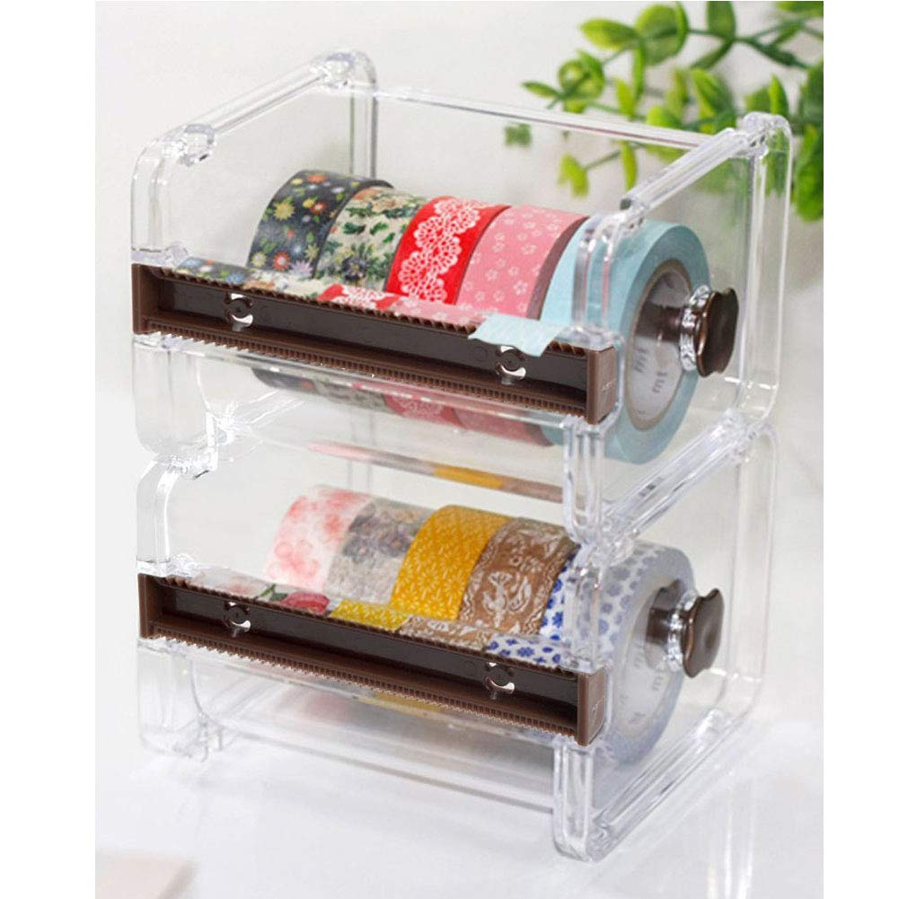 HomDSim Washi Tape Dispenser Cutter & Holder, Masking Tape Desktop Organizer, Brown Box