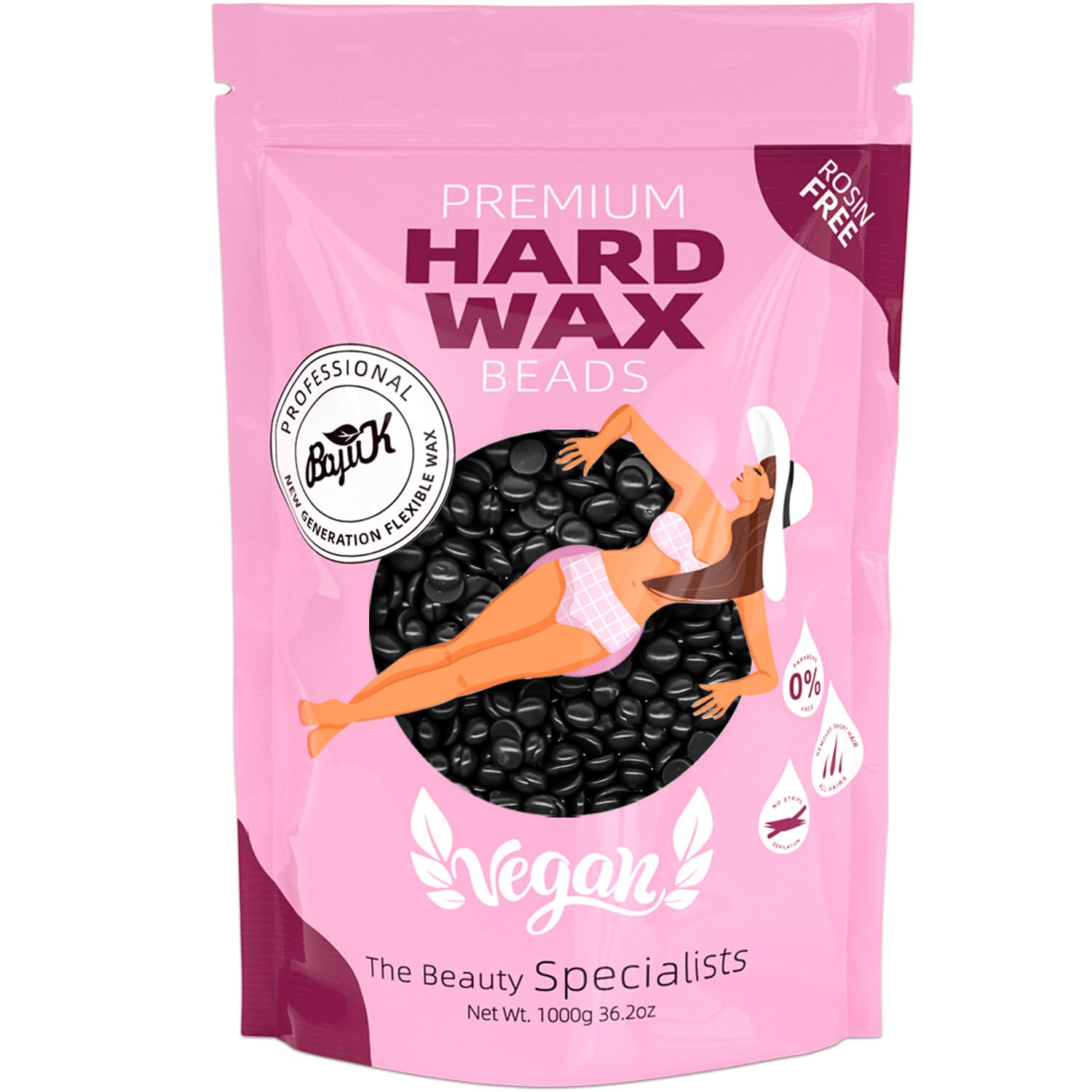 Wax Beads, BOYUJK Professional Hard Wax Beads for Full Body, Facial And Legs, Painless Gentle Hair Removal Wax Beads for Women and Men (1kg, Black)