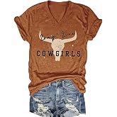 Western Country Shirt for Women Cowgirl T Shirts V Neck Short Sleeve Tops