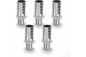 GOLUMINI Hose Barb Fittings,304 Stainless Steel,5/16" Hose Barb to 1/4" Male NPT Male Thread Adapter Connector,Industrial Hose to Pipe Fittings Connect for Gas/Water/Oil.(5 Pcs)