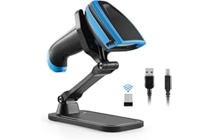 JRHC Barcode Scanner Wireless, 1D Laser Barcode Reader with Stand 2.4G Wireless & USB Wired Connection 2 in 1 Plug and Play Handheld Bar Code Scaners