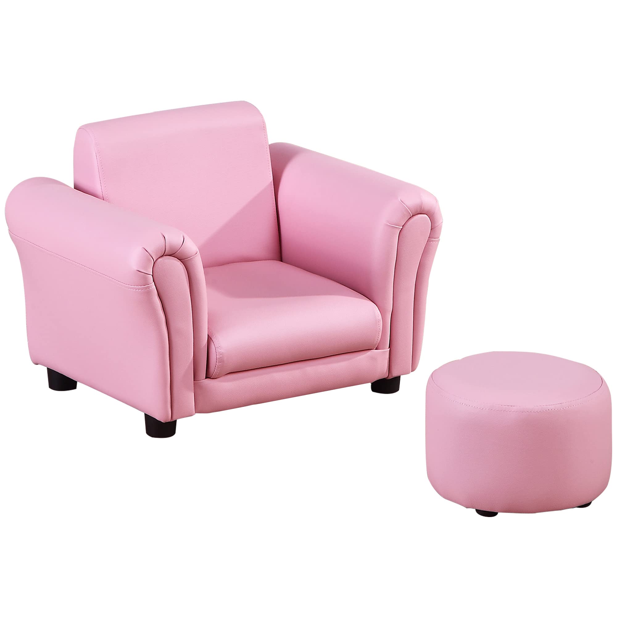 HOMCOM Children's Armchairs Toddler Chair Sofa Single Seater Childrens Armrest w/Footstool - Pink