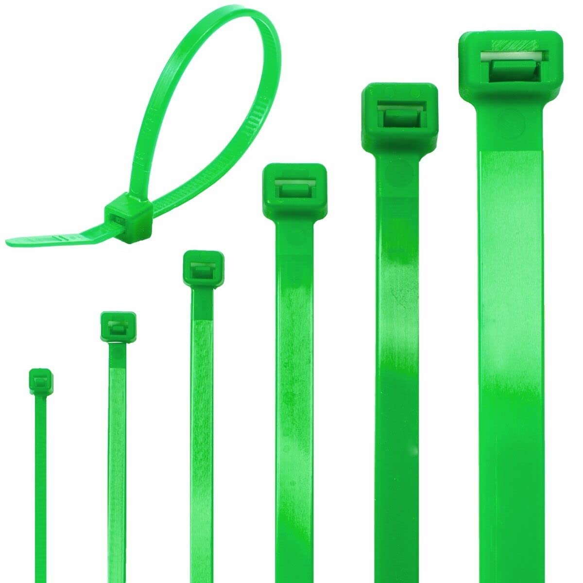 KafTon 100Pack Cable Ties Various Sizes and Colour Nylon Zip Ties (370mm x 7.6mm, Green)