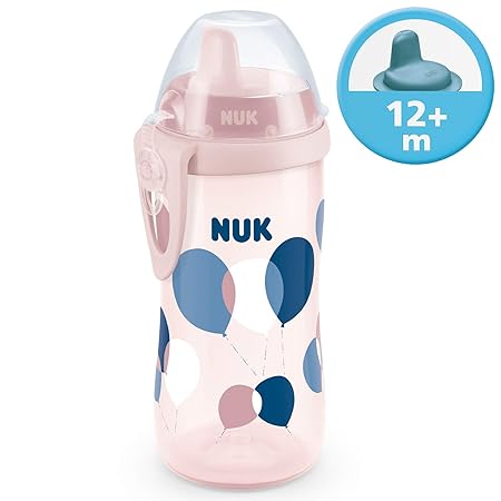 NUK Kiddy Cup Trinklernflasche mit harte Trinktülle, auslaufsicher, 12+ Monate, BPA-frei, 300ml, Ballon (rosa)
