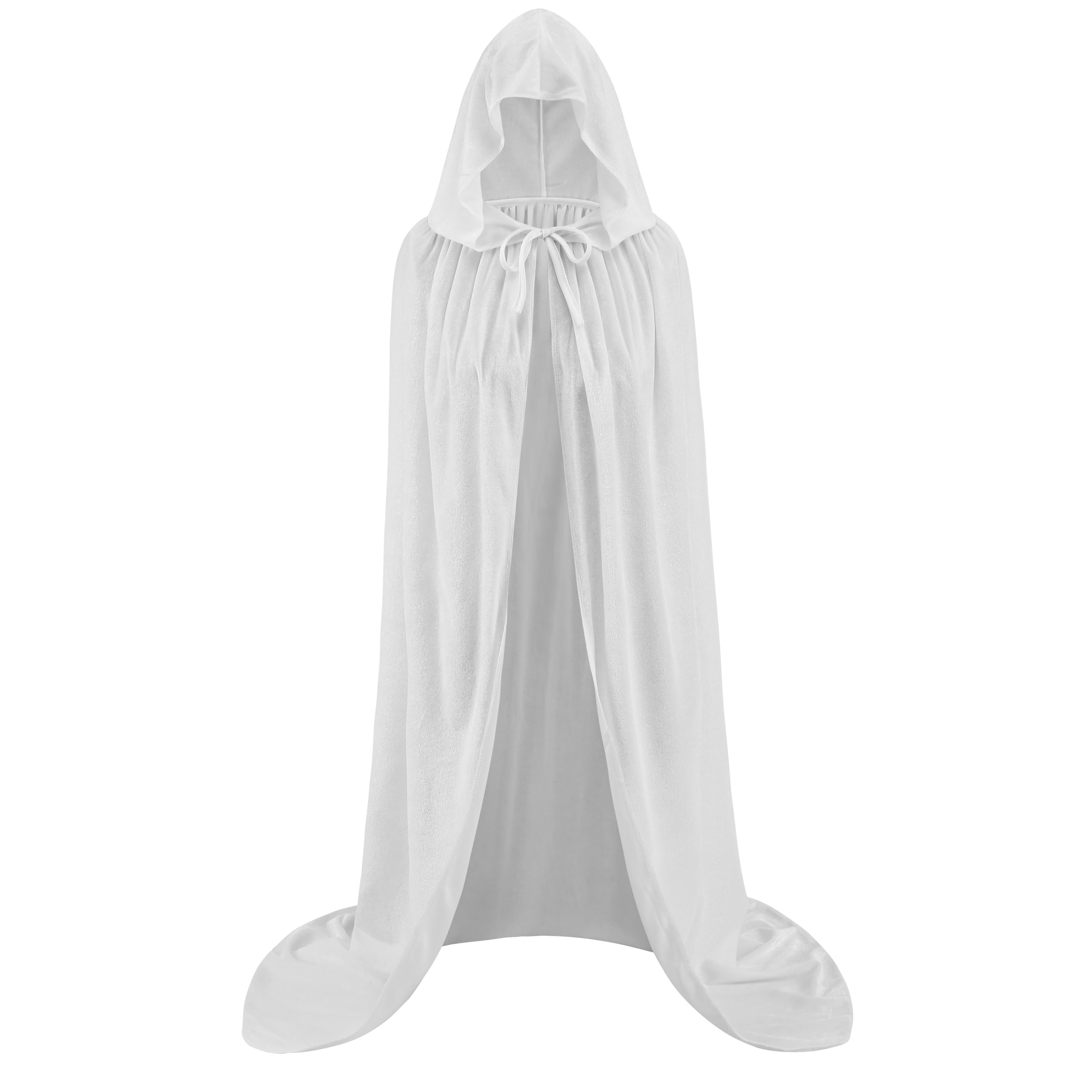 HAPNBCELE Unisex Velvet Cape Hooded Cloak, Halloween Christmas Costume Medieval Masquerade Wizard Vampire Party Fancy Dress (White, 51.18"/130cm)