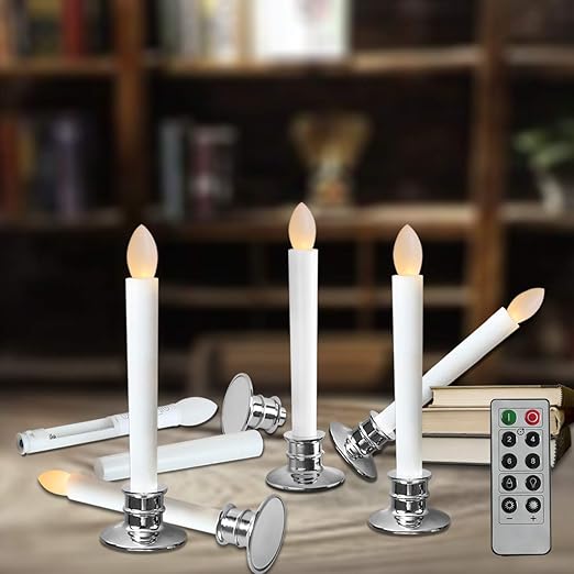 Amazon Com Window Candles With Remote Timers Battery Operated Flickering Flameless Led Electric Candle Lights With Removable Tapers Pillar Candle Holders For Christmas Decorations 6pcs Silver Base Home Kitchen