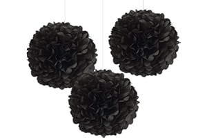 AimtoHome Black Tissue Paper Pom Poms, 12in Paper Flower Balls Hanging Party Decorations, Pack of 12