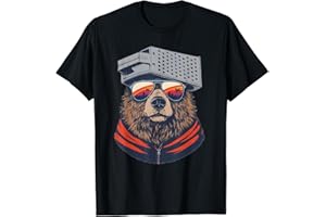 HaiYanPetrel Retro Bear with Cheese Grater Hat and Sunglasses Sunset Art T-Shirt