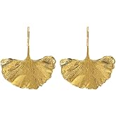 Ginkgo Leaf Earrings for Women, Gold Flower Petal Dangle Earrings Hypoallergenic, Fall Leaf Bohemian Earrings