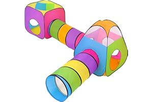 NUBUNI 4pc Pop Up Children Play Tent : 2 Crawl Tunnel + 2 Tents : Kids Tents for Boys, Girls, Babies & Toddlers for Indoor & Outdoor : Large Children Playhouse Ball Pit