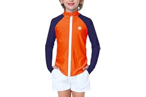 AOBUTE Unisex Kids Zipper Rash Guard Boys UPF 50+ UV Protection Sun Shirt with Thumb Hole 3-12 Years