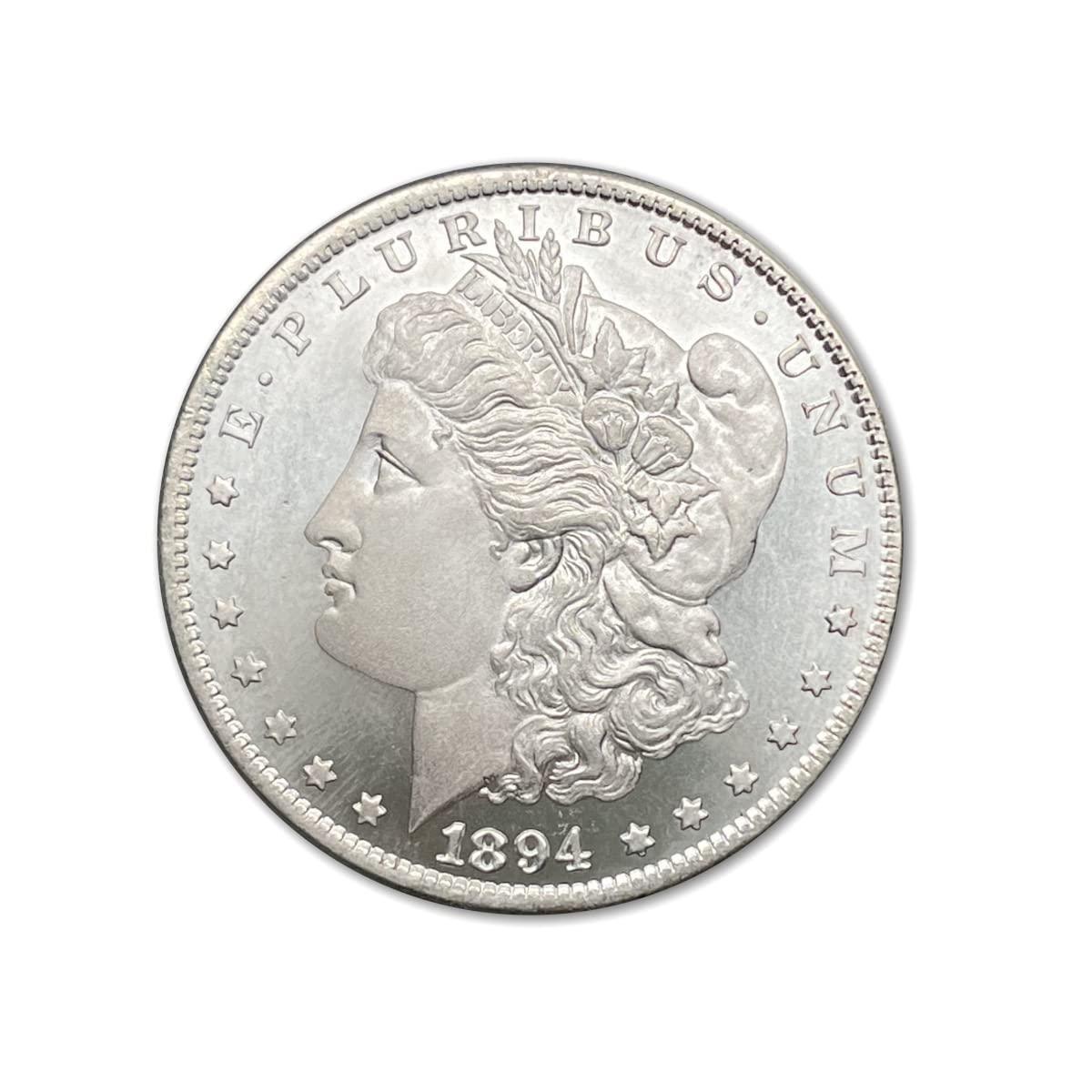 Replica of historic coin: United States of America One Dollar Morgan Dollar 1894. Made of cupronickel and silver plated.