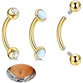 REVOLIA 3Pcs 14G Surgical Steel Small Belly Button Rings for Women Internally Threaded Round CZ Navel Rings Created Opal Curved Barbell Petite Belly Piercings Jewelry 6/8/10/12/14/16mm