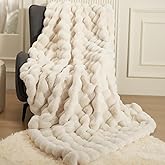 Super Comfort Oversized Warm Thick Bubble Luxury Plush Rabbit Faux Fur Throw Blanket, Fluffy Blanket,Soft Cozy Blanket for Couch Chair Bed Sofa Living Room (White, 50inX60in)