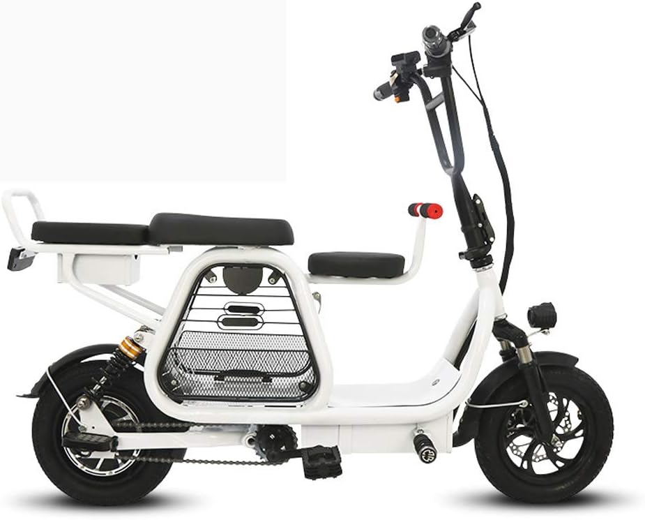 JIAWE Adult electric scooter, mini two-wheel scooter, easy to fold, 400W high-power bicycle, double seat with seat, endurance: 100 km, load: 250 kg