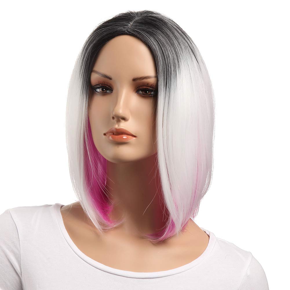 Medium Length Bob Wigs for Women Ombre Wavy Purple