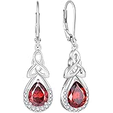 FJ Celtic Knot Dangle Drop Earrings 925 Sterling Silver Infinity Teardrop Leverback Earrings Birthstone Jewelry for Women