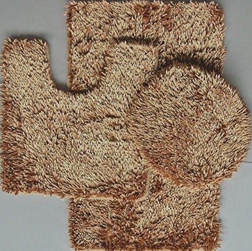 3 Piece Shiny Chenille Bath Rugs Set Large 18"x"30 Contour Mat 18"x18" and Lid. (Gold)
