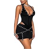 SOLY HUX Women's Mini Skirt Grommet Eyelet Bodycon Going Out Party Club Rave Skirts