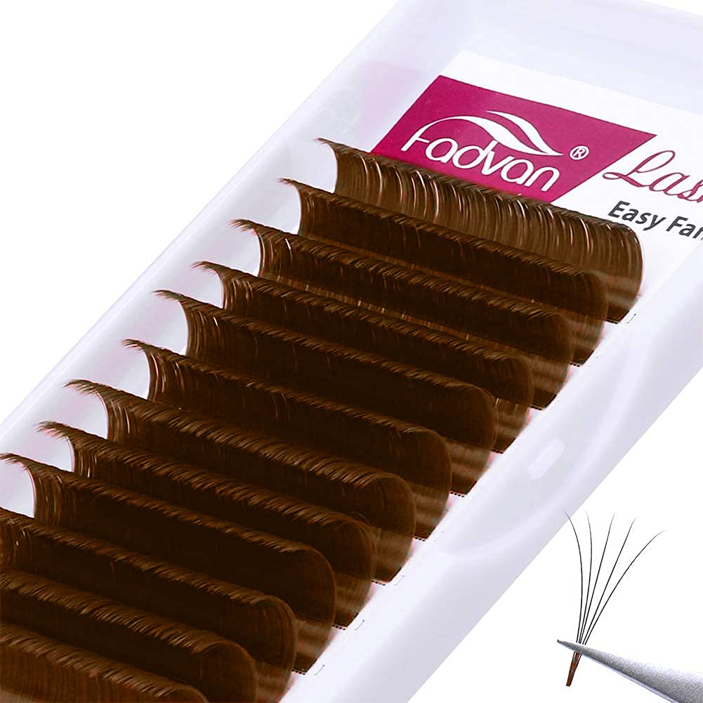 Easy Fan Color Volume Eyelash Extensions Brown 0.07mm C Curl 8-14mm FADVAN Color Lashes Individual Lashes Extensions 3D 4D 5D 6D 8D 10D Russian Self Fanning Volume Eyelash (Brown 0.07-C, 8-14mm)