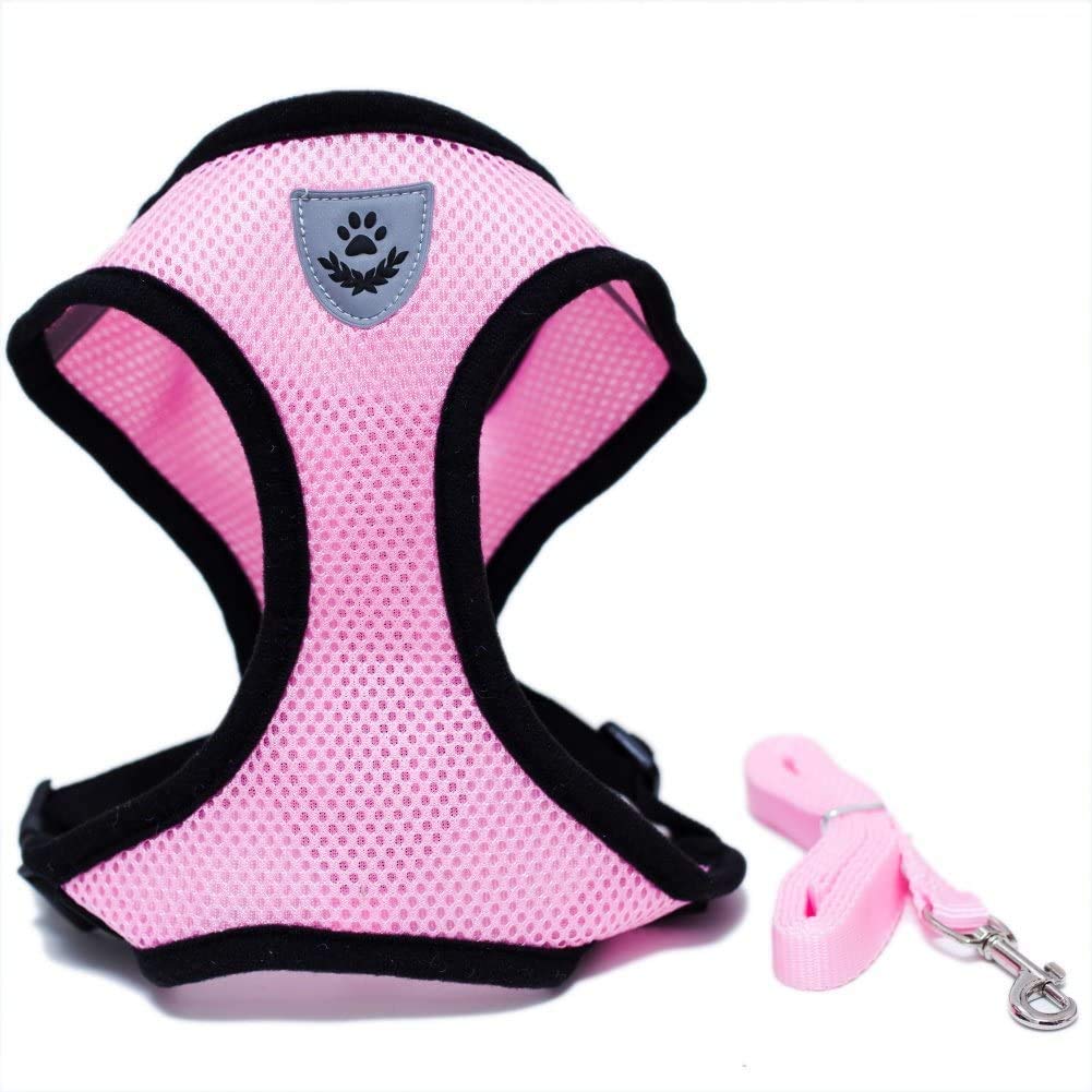 Locisne Mesh Fabric Dog Vest Harness Soft Adjustable Comfortable Pet Lead with Clip