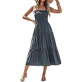 winkbay Women's Tiered Ruffle Midi Dress Summer Square Neck A Line Flowy Beach Vacation Dresses