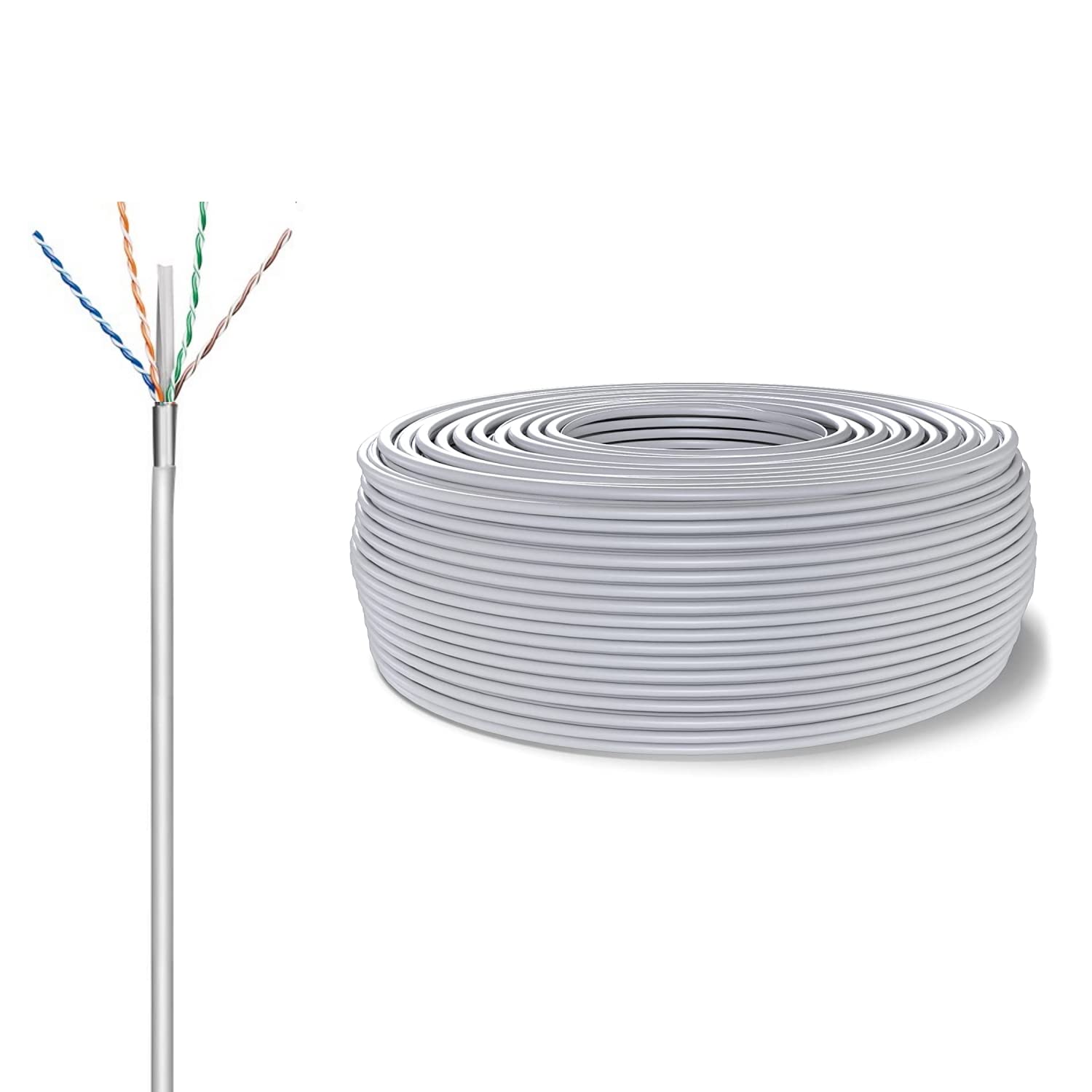 Ewent IM1219 100m Reel Ethernet Network Cable CAT.6, CCA, PVC, F-UTP Shielded, RJ45, AWG23/1, Gigabit High Speed Internet LAN, ideal for PCs, Routers, Modems, Switches, TV, PS5, Xbox, Grey 100 Metres