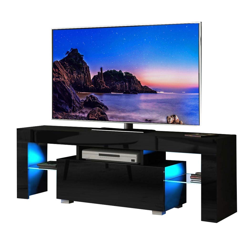 Henf Modern TV Stand with LED Light Drawer, Entertainment TV Stand