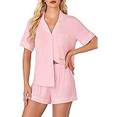 OPOIPIN Women's Button Down V Neck Short Sleeve Top with Shorts Sleepwear Pajamas Set