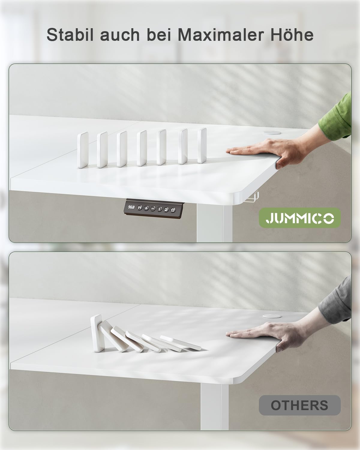JUMMICO Höhenverstellbarer Schreibtisch mit USB-Ladeanschluss,Schreibtisch Höhenverstellbar Elektrisch 160 x 70 cm, Steh-Sitz Tisch Stehpult Verstellbarer Computertisch,Standing Desk,Weiß 7