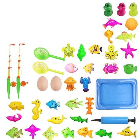 FidgetGear Magnetic Fishing Game Educational Play House Beach Pool Toy for Toddlers Kids 41 Sets (2 Shrimp