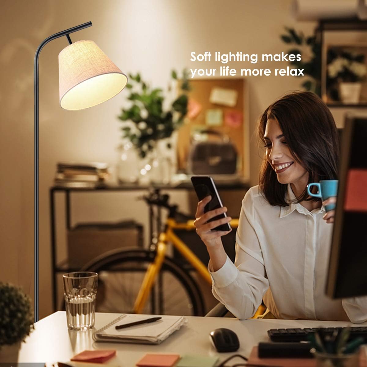 Wellwerks Arc Floor Lamps, Super Bright LED Torchiere Metal Floor Lamps, LED Floor Light with Remote Control，Standing Lamp with Stepless Dimmer for Living Room, Office and Bedroom - - 