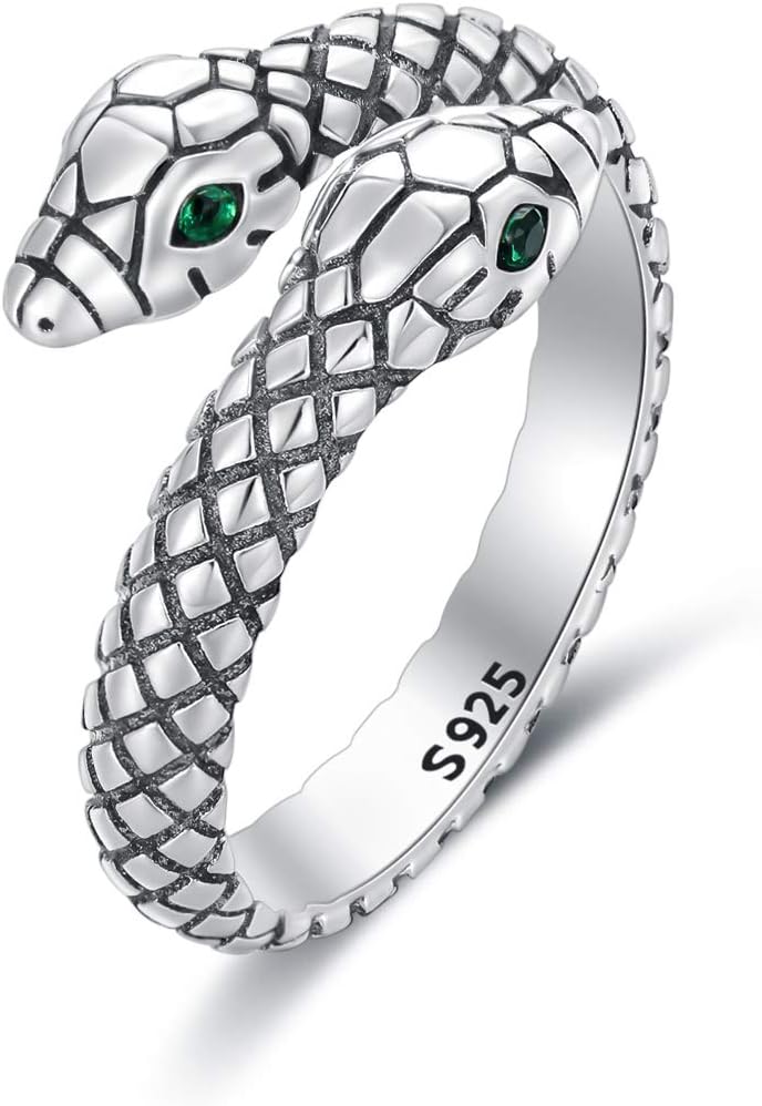 Sterling Silver Snake Open Rings for Women Girls (8) Fashion