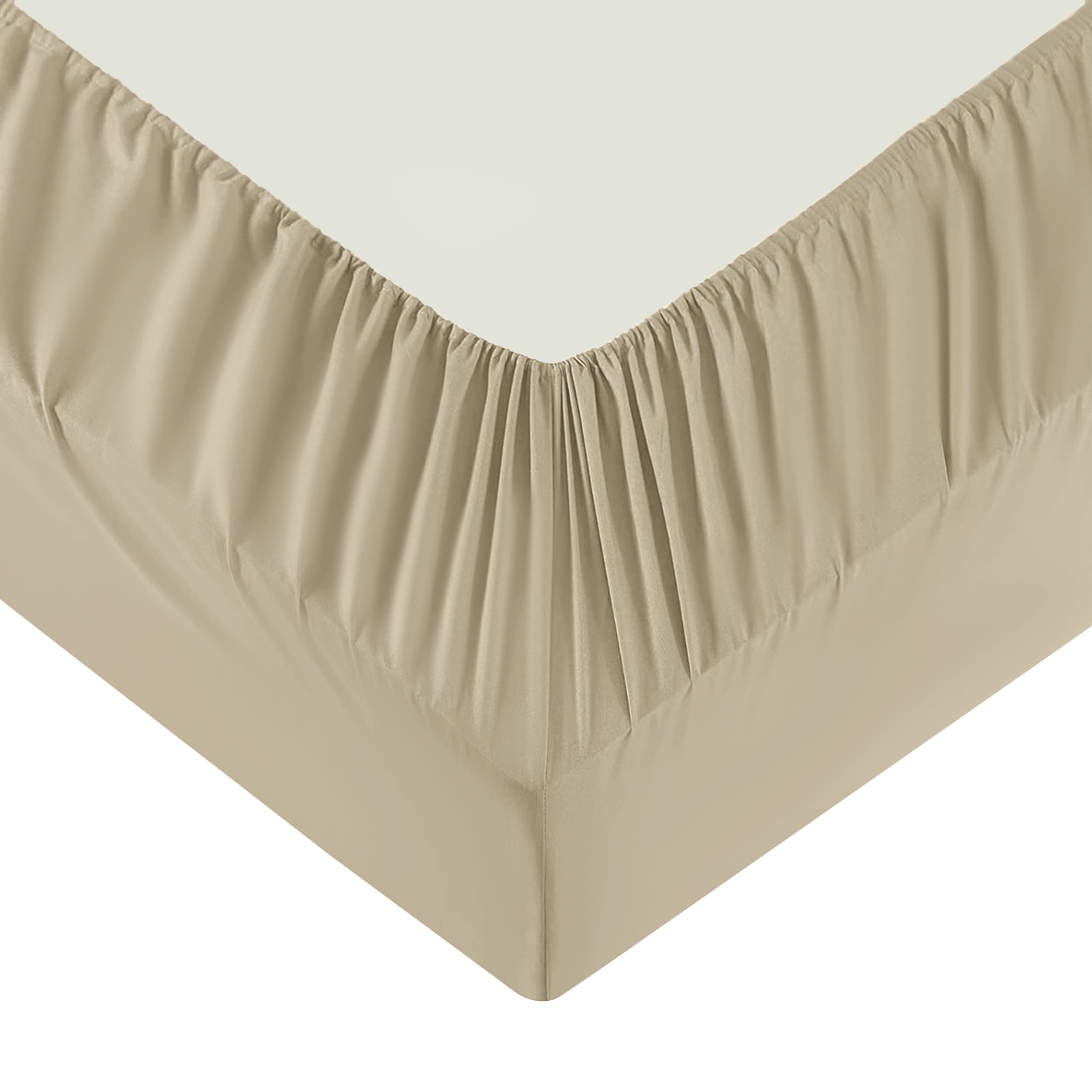 Moonlight Bedding King Size Fitted Sheets - 25cm Deep King Beige Fitted Bed Sheets - Soft Brushed Fabric Shrinkage, Wrinkle free And Fade Resistant Easy Care Bed Sheet (152 x 200 Cm)