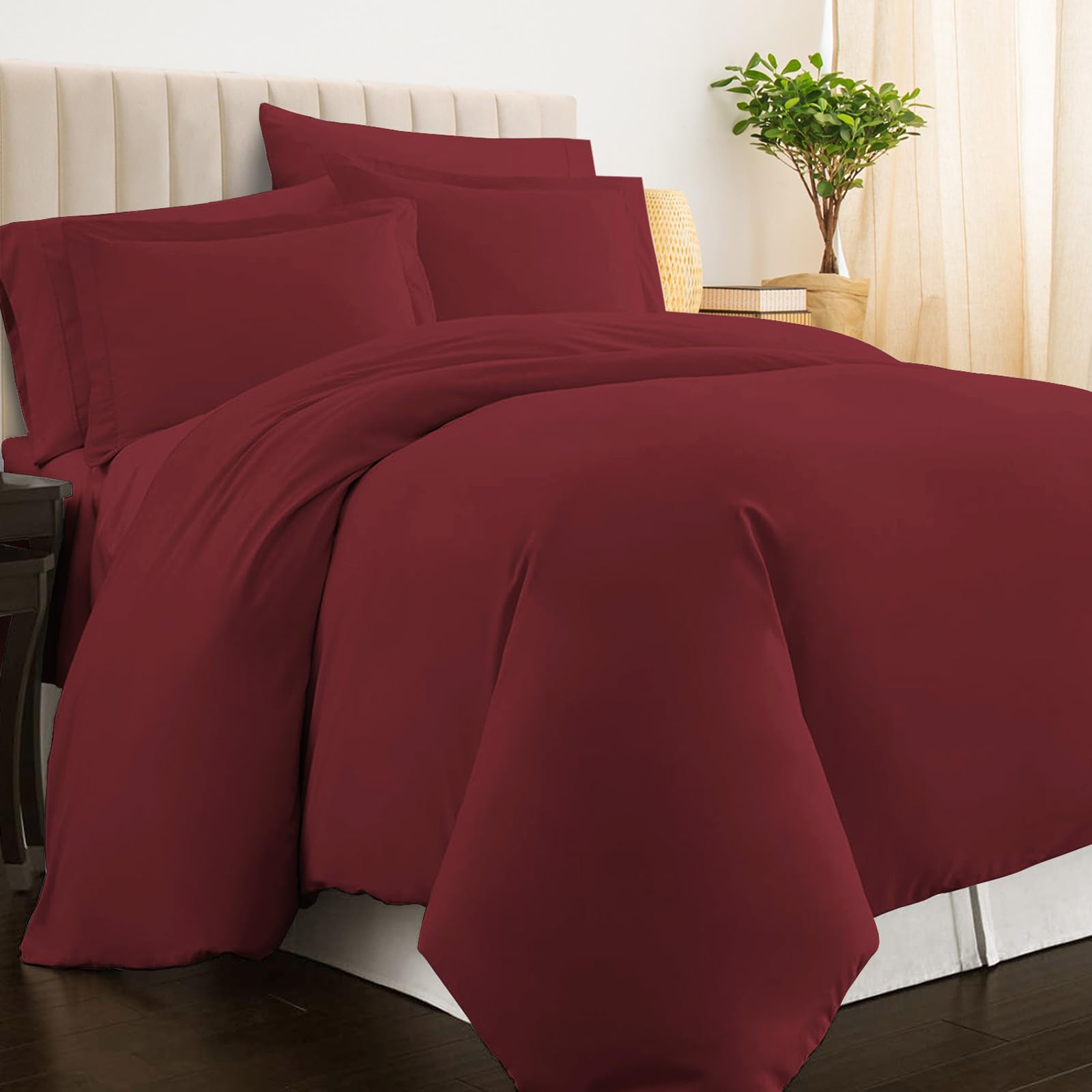 Pizuna 100% Cotton King Size Duvet Cover Sets Rio Red, 400 Thread Count Long Staple Cotton King Duvet Cover 230x220cm, Sateen Weave Quilt Cover with Button Closure (Kingsize Duvet Cover Sets) — image 1