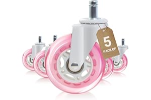 ENYKE Pink Office Chair Caster Wheels Set of 5, 3 Inch Heavy-Duty Rubber Chair Casters Replacement, Computer Gaming Desk Caster Wheels Smooth Rolling for Hardwood Carpet Tile Floors, 11 * 22mm Universal fit