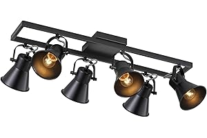 Modern Kitchen Track Lighting Fixtures Ceiling,Black 6 Light Track Lighting with Rotatable Light Heads,Industrial Ceiling Spo
