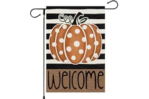 CROWNED BEAUTY Fall Garden Flag 12x18 Inch Double Sided Small Burlap for Outside Welcome Stripes Polka Dots Orange Pumpkin Seasonal Yard Decoration
