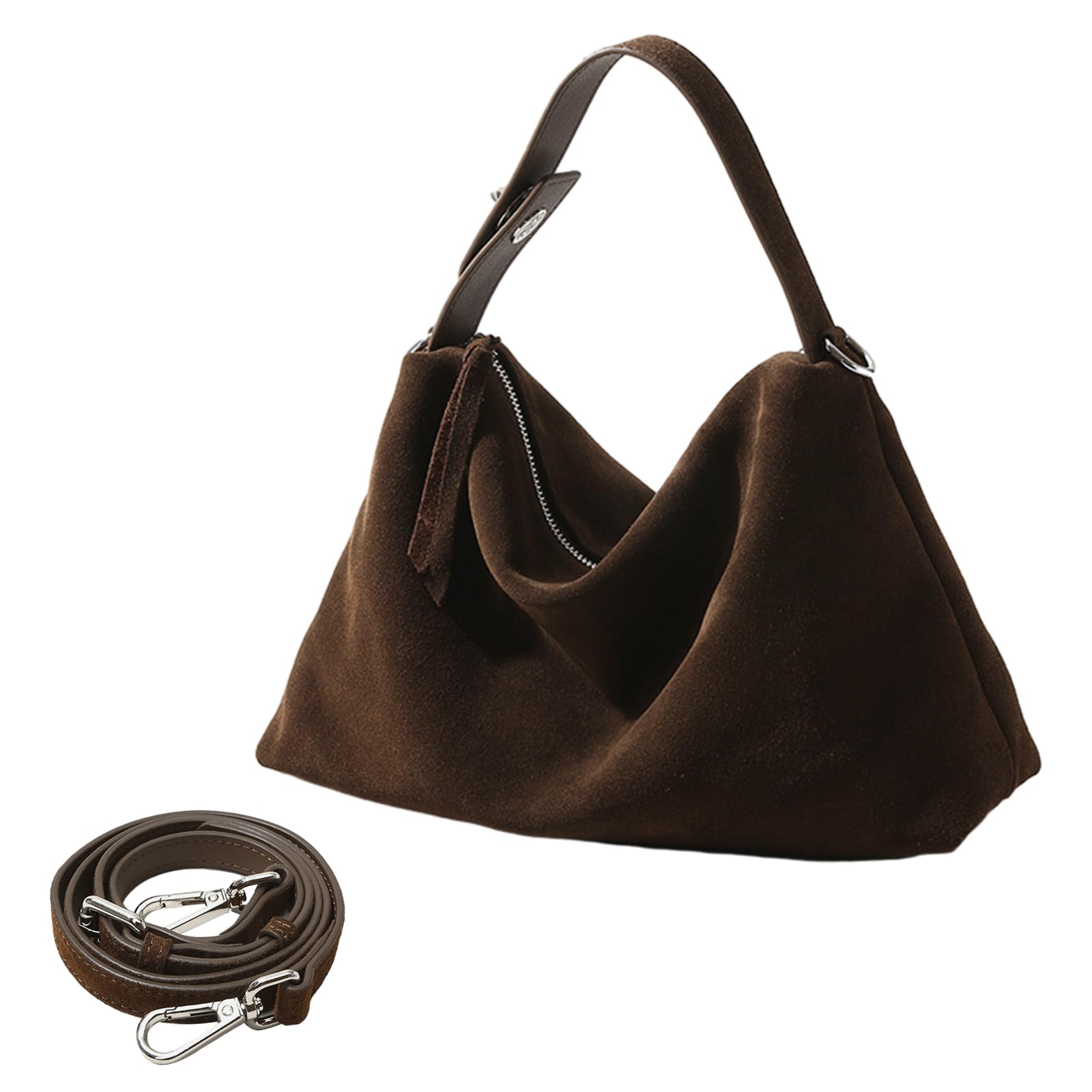 Photo 1 of (used)(see images) Genuine Leather Suede Hobo Bags for Women, Brown Suede Handbag Purse Retro Slouchy Tote Bag Shoulder Bag
