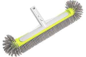 DIGIGER Pool Brush Head, Professional Swimming Pool Wall & Tile Brush with Round Ends,Durable Around Nylon Bristles Pool Cleaning Brush with EZ Clip Aluminum Handle (Green Grey)