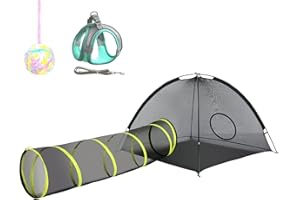 WILWOLFER Outdoor Cat Enclosures Indoor, Portable Mesh Tent, Tunnel, Playhouse With Adjustable Harness and Leash for Walking, Colorful Tease Ball for Animals