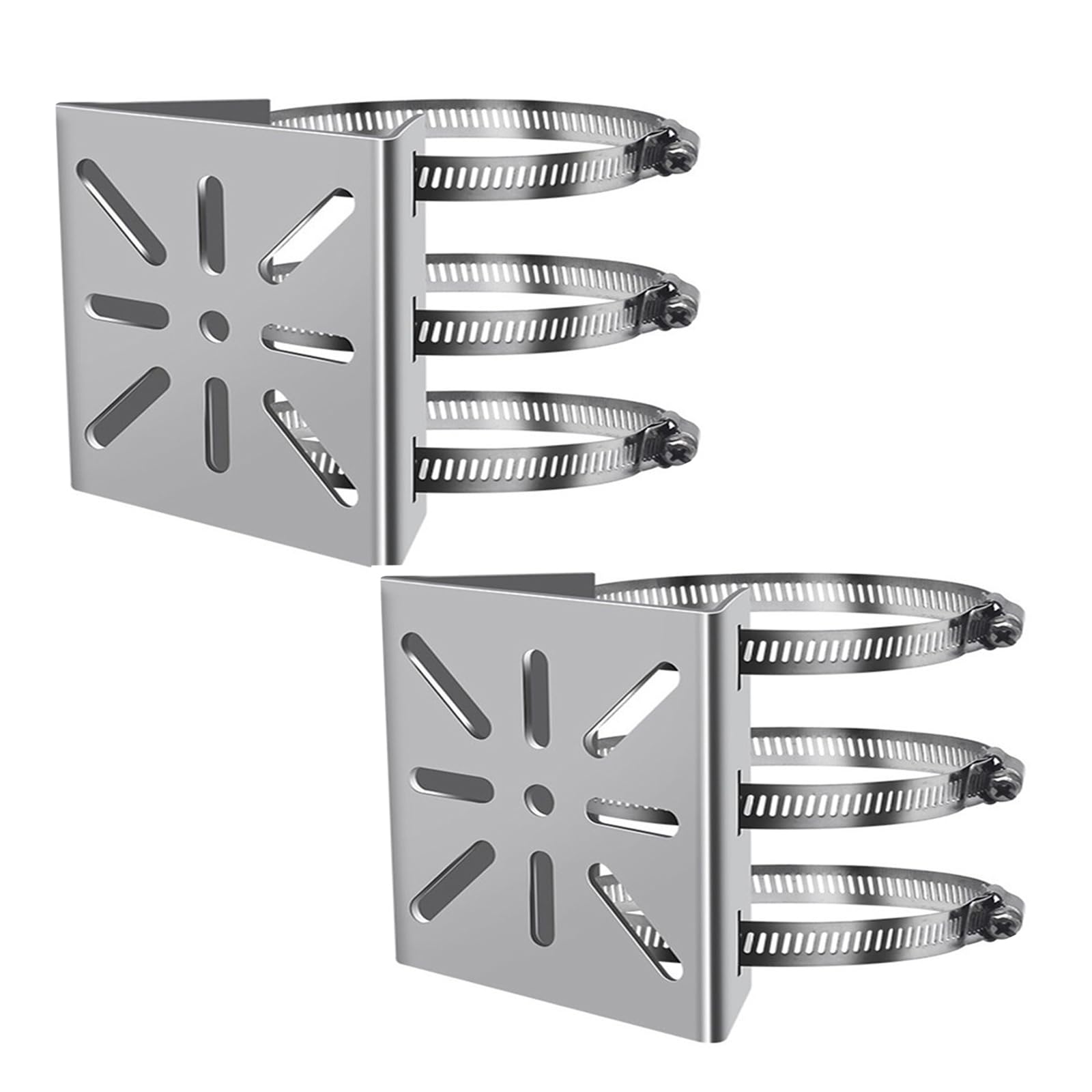 Universal Vertical Pole Mount for Security Camera 2Pcs,maxant Stainless Steel Mounting Corner Bracket with 6 Loop Pipe Clamps Solid Metal Mounting Corner Bracket for Cameras LED Wall,Solar Panels