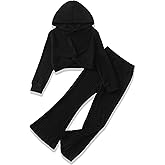 XUANHAO Girls Clothes Fall Winter Teen Outfits for Girl Rib Knit Twist Front Hoodie Flare Pants Sweatsuit Girls Clothing Set