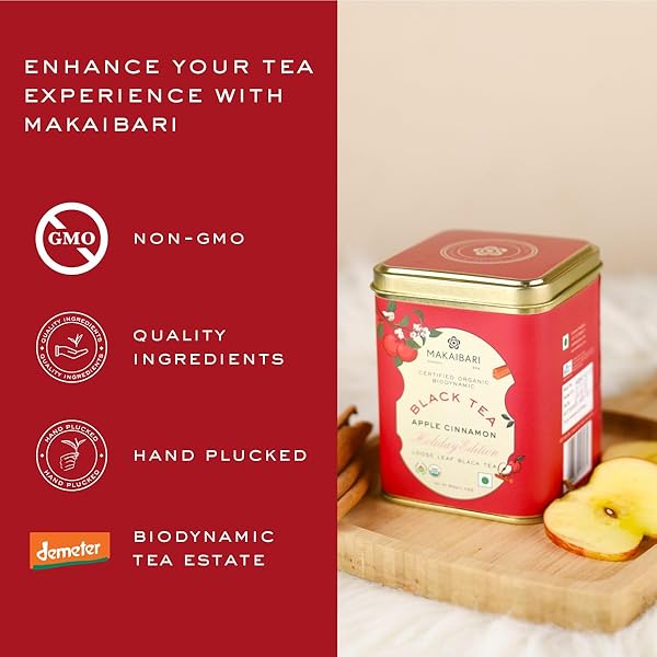 MAKAIBARI HOLIDAY EDITION : APPLE CINNAMON BLACK TEA | USDA CERTIFIED PREMIUM BLACK TEA | ANTI-OXIDANTS, IMMUNITY BOOSTER | TIN CADDY | 50G